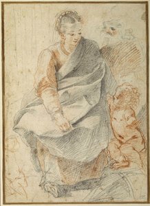 Den heliga familjen (röda och svarta krita på vitt papper) av Giovanni Battista Vanni