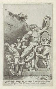 Laocoöngrupp Lacoons skylt av marmor med underbar konst (...) (titel på objekt) Antika skulpturer i Rom (serietitel) Ikoner av de antika statyerna av staden Rom som ses på offentliga platser (serietitel) av Giovanni Battista de