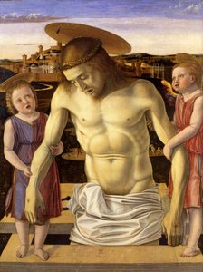 Italienska:  Cristo morto sorretto da due angeli Död Kristus stödd av två änglar av Giovanni Bellini