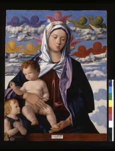 Madonna och barn med Johannes Döparen (tempera och olja på trä) av Giovanni Bellini