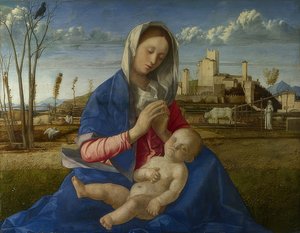 Madonna från ängen. Runt 1500 av Giovanni Bellini