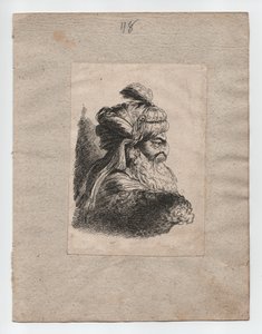 Turkiskt huvud med turban, ca 1760 (gravyr) av Giovanni Benedetto (1609 64) (after) Castiglione