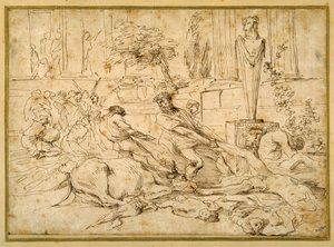 Pesten i Ashdod (penna och bläck på papper) av Giovanni Benedetto (1609 64) Castiglione
