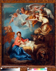 Nativite (Nativity) målning av Grechetto (Giovanni Benedetto Castiglione) (1610-1665)
