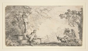 En Satyr vilar under en Herm av Giovanni Benedetto Castiglione