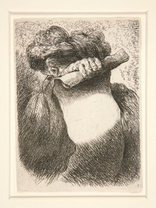 Figur Holding a Large Banderole, från serien Small Studies of Heads av Giovanni Benedetto Castiglione