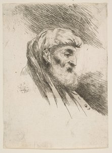 Huvudet på en gammal skäggig man vänd åt höger, från serien Small Heads in Orien..., ca. 1645-1650. av Giovanni Benedetto Castiglione