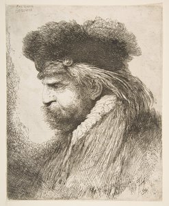 Huvudet på en gammal man vänd åt vänster, från serien Large Oriental Heads, ca. 1645-50. av Giovanni Benedetto Castiglione