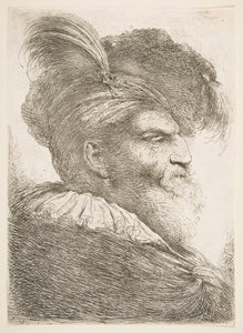 Huvudet på en gammal man vänd åt höger, från serien Large Oriental Heads, ca. 1645-1650. av Giovanni Benedetto Castiglione