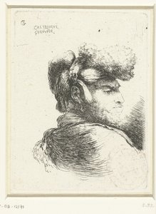 Huvudet på en man med en hatt trimmad med päls Liten studie av huvuden med orientaliska huvudbonader (serietitel) av Giovanni Benedetto Castiglione
