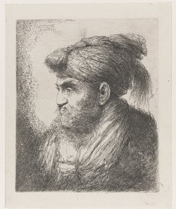 Huvudet på en man som bär en turban med tofs Stor studie av huvuden med orientaliska huvudbonader (serietitel) av Giovanni Benedetto Castiglione