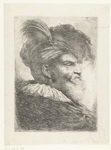 Huvud av en man med turban och pälsmössa Stor studie av huvuden med orientaliska huvudbonader (serietitel) av Giovanni Benedetto Castiglione