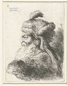 Huvudet på en gammal man med en turban Liten studie av huvuden med orientaliska huvudbonader (serietitel) av Giovanni Benedetto Castiglione