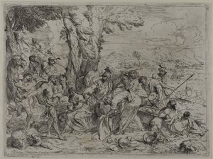 Laban söker efter familjeavgudar bland Josefs ägodelar av Giovanni Benedetto Castiglione
