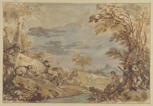Landskap med migrerande flockar av Giovanni Benedetto Castiglione