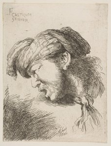 Man klädd i turban, en slips runt halsen, vänd åt vänster, från serien av..., 1645-1650. av Giovanni Benedetto Castiglione