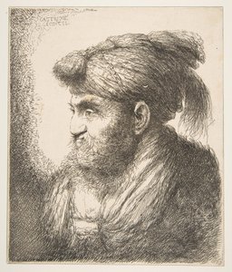 Man med turban vänd åt vänster, från serien Large Oriental Heads, ca. 1645-50. av Giovanni Benedetto Castiglione
