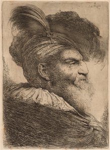 Man med långt skägg och huvudbonad, vänd åt höger av Giovanni Benedetto Castiglione