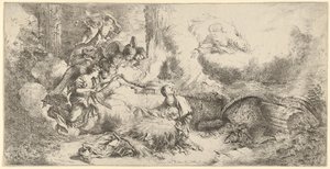 Födelse med Gud Fadern och änglarna, ca. 1647-50. av Giovanni Benedetto Castiglione