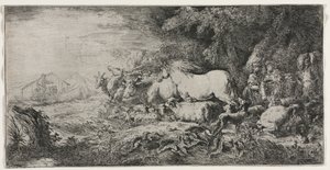 Noah och djuren som går in i arken, 1650-1655. av Giovanni Benedetto Castiglione
