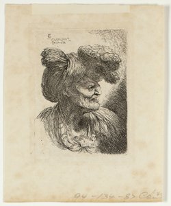 Gammal man bär en turban prydd med päls, vänd åt höger, från små studier av huvuden i orientalisk huvudbonad av Giovanni Benedetto Castiglione
