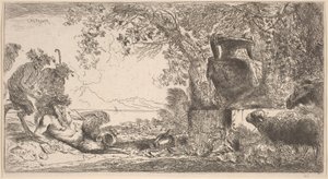 Pan Liggande framför en stor vas av Giovanni Benedetto Castiglione