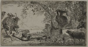 Pan Liggande framför en stor vas av Giovanni Benedetto Castiglione