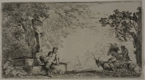 Satyr vilar under en Herm av Giovanni Benedetto Castiglione