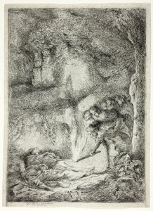 De heliga Petrus och Paulus kroppar gömda i katakomberna av Giovanni Benedetto Castiglione