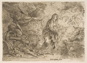 Ängeln som väcker Josef till jungfruns och barnets närvaro, ca. 1645-49. av Giovanni Benedetto Castiglione