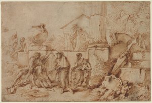 Tobit begraver de döda av Giovanni Benedetto Castiglione