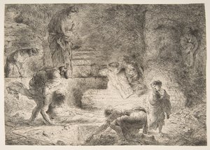 Tobit begraver de döda, ca. 1647-51. av Giovanni Benedetto Castiglione