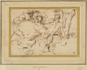 Två nymfer och en Satyr av Giovanni Benedetto Castiglione