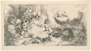 Jungfru och barn med Gud Fadern och änglarna av Giovanni Benedetto Castiglione