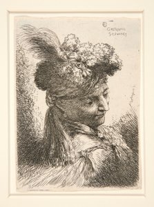Ung man utan skägg, sett i 3/4-vy, vänd åt höger, tittar ner, från serien Les petites tetes, d av Giovanni Benedetto Castiglione