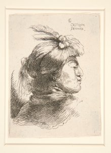Ung man utan skägg, sedd i profil, vänd till höger, från serien Les petites tetes d av Giovanni Benedetto Castiglione