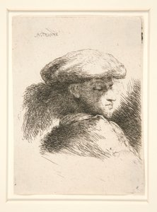 Ung man sett nästan i full profil och vänd åt höger. från serien Les petites tetes d av Giovanni Benedetto Castiglione