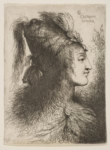 Ung man med plymerad turban, vänd åt höger, från serien Small Heads ..., ca. 1645-1650. av Giovanni Benedetto Castiglione