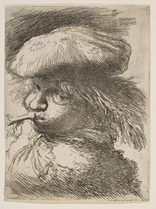Ung man med en trumpet vänd åt vänster, från serien Small Heads in Oriental..., ca. 1645-1650. av Giovanni Benedetto Castiglione