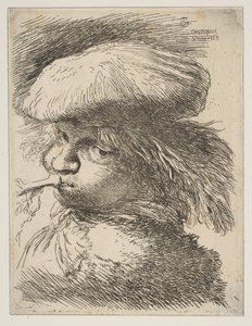 Ung man med en trumpet vänd åt vänster, från serien Small Heads in Oriental..., ca. 1645-1650. av Giovanni Benedetto Castiglione