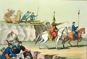 En trupp framryckande soldater, illustration från 