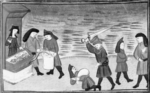 Decameron, Biondello visar Ciacco nejonögonen; Filippo attackerar Biondello; Ciacco och Biondello blir sams. Dag nio, nyhet 8 av Giovanni Boccaccio