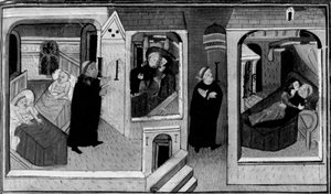 Decameron, Abboten spionerar på munken i hans cell; munken i sin tur spionerar på abboten. Första dagen, nyhet 4. av Giovanni Boccaccio
