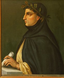 Giovanni Boccaccio, renässanspoet (målning på trä)