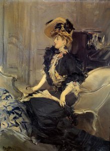 Belle Epoque: "" besöket""" Elegant ung kvinna i frack. Målning av Giovanni Boldini av Giovanni Boldini
