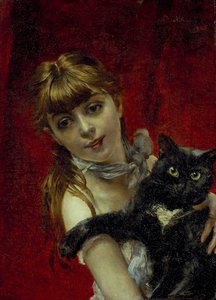 Flicka med svart katt, ca 1885 (olja på duk) av Giovanni Boldini