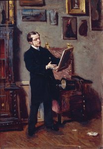 Italien, Florens, ung man tittar på målning av Giovanni Boldini