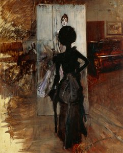 Dam i ateljé av målare med vit pastell av Giovanni Boldini (1842-1931) av Giovanni Boldini