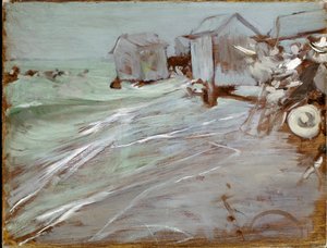 Oostende strandmålning av Giovanni Boldini (1842-1931) Dim. 27x35 cm Bologna, privat samling av Giovanni Boldini