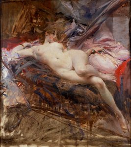 Utsträckt kvinnlig naken (målning på duk) av Giovanni Boldini